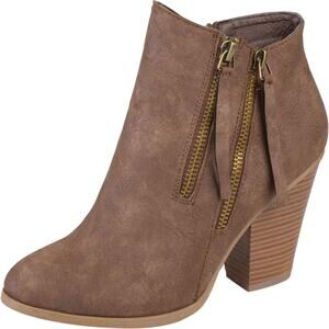 Journee Collection Women Vally Block Heel Ankle Booties Size 7M Brown Fabric